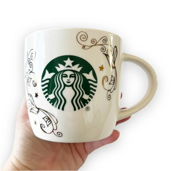 Starbucks Oversized Fancy Coffee Mug‎ Coffee Cup Metallic Scroll 14 Oz Barista - Picture 1 of 6